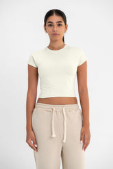 Virmo Cropped Round Neck Top Cap Sleeve