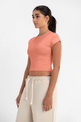 Virmo Cropped Round Neck Top Cap Sleeve
