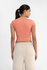 Virmo Cropped Round Neck Top Cap Sleeve