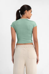 Virmo Cropped Round Neck Top Cap Sleeve