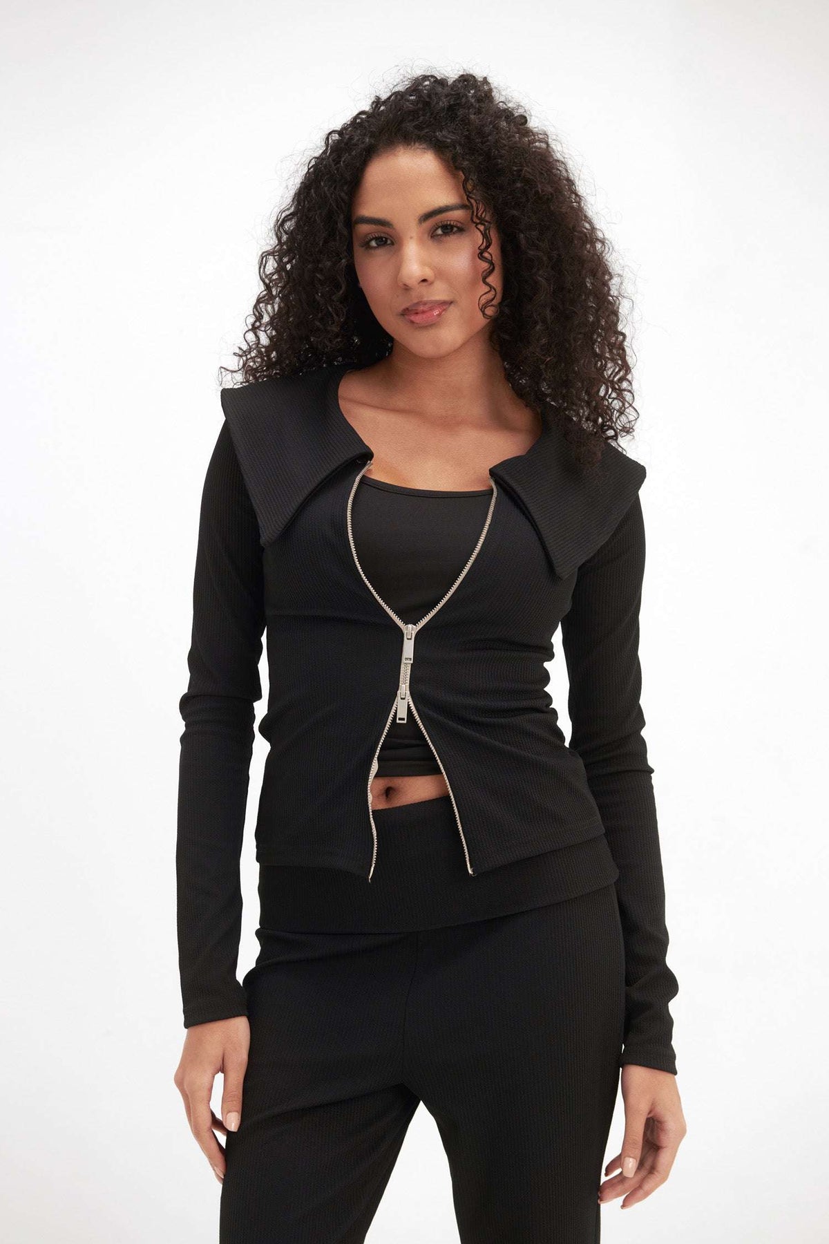 Virmo Women's Ribbed Knit Double Zipper