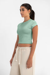 Virmo Cropped Round Neck Top Cap Sleeve