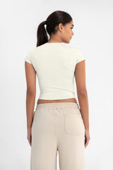 Virmo Cropped Round Neck Top Cap Sleeve